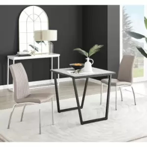 Image of Furniturebox Carson White Marble Effect Square Dining Table & 2 Cappuccino Isco Faux Leather Chairs