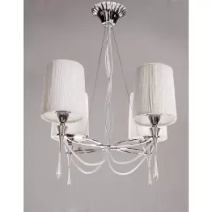 Image of Lucca pendant lamp 4 bulbs E27, polished chrome with white lampshades & transparent crystal