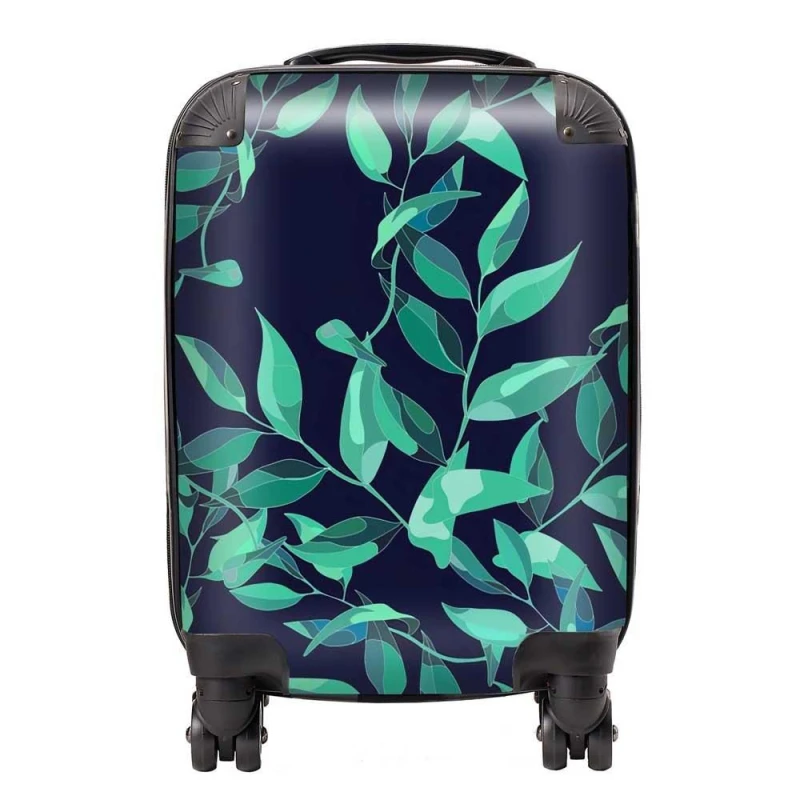 Image of Warren Reed - Designer Delicate Green Foliage Suitcase in Blue Size: Cabin Blue Unisex Cabin