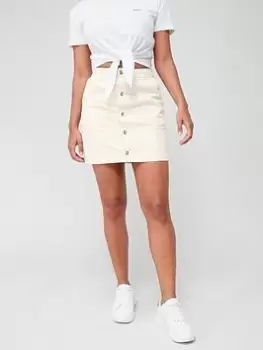 Image of Barbour International Lorimer Button Down Denim Skirt - Beige, Beige, Size 16, Women