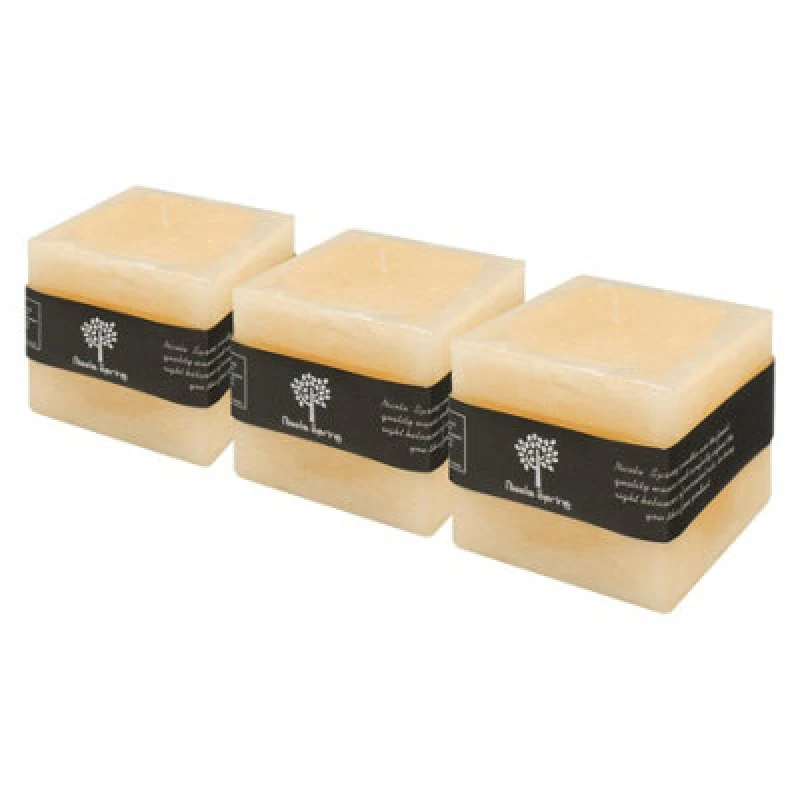 Image of Nicola Spring Square Vanilla Pillar Candles - 120 Hours - Cream - Pack Of 3