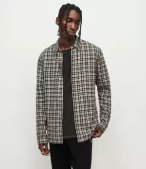 Image of AllSaints Mens Lexington Checked Shirt, Ecru, Size: M