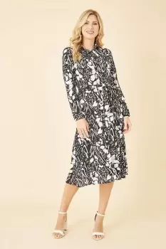 Image of Black Animal Print Long Sleeve Midi Shirt Dress