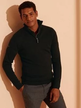 Image of Superdry Merino Henley Jumper - Black, Size S, Men