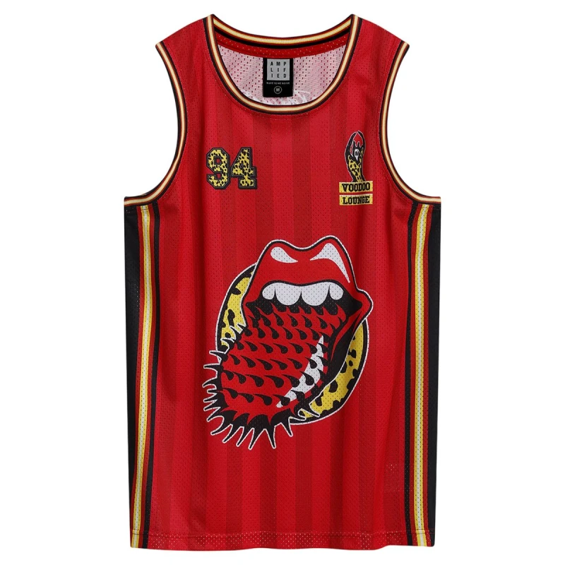 Image of Amplified Amplified Men Voodoo Lounge The Rolling Stones Basketball Jersey in Red Size: Medium Red M Male 5063750323183