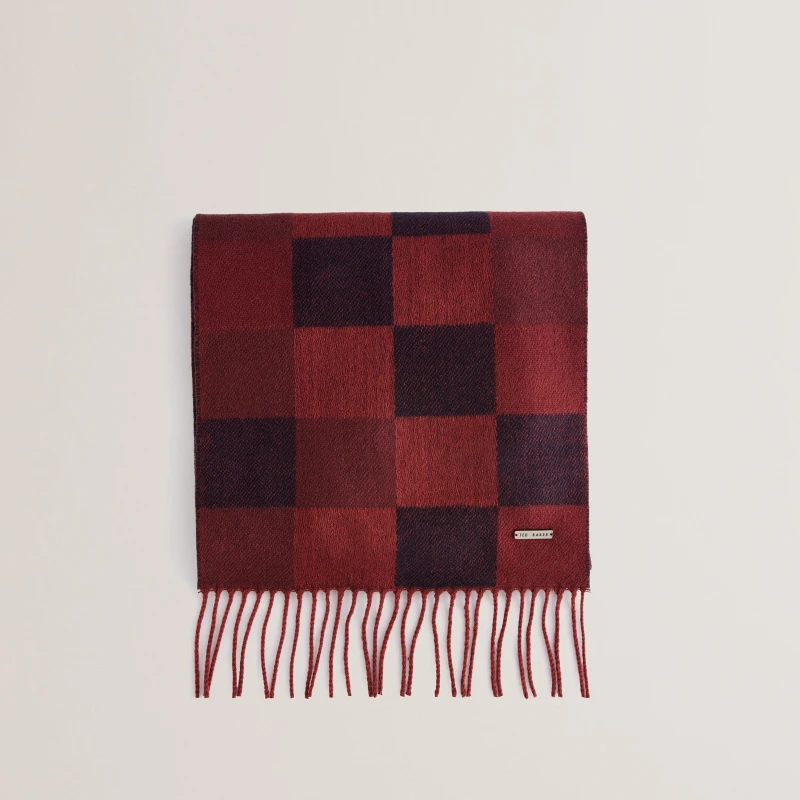 Image of Ted Baker Womens Grid Check Midweight Scarf Oxblood female One Size