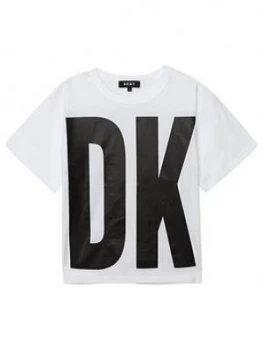 Image of DKNY Girls Short Sleeve Logo Boxy T-Shirt, White, Size Age: 14 Years, Women