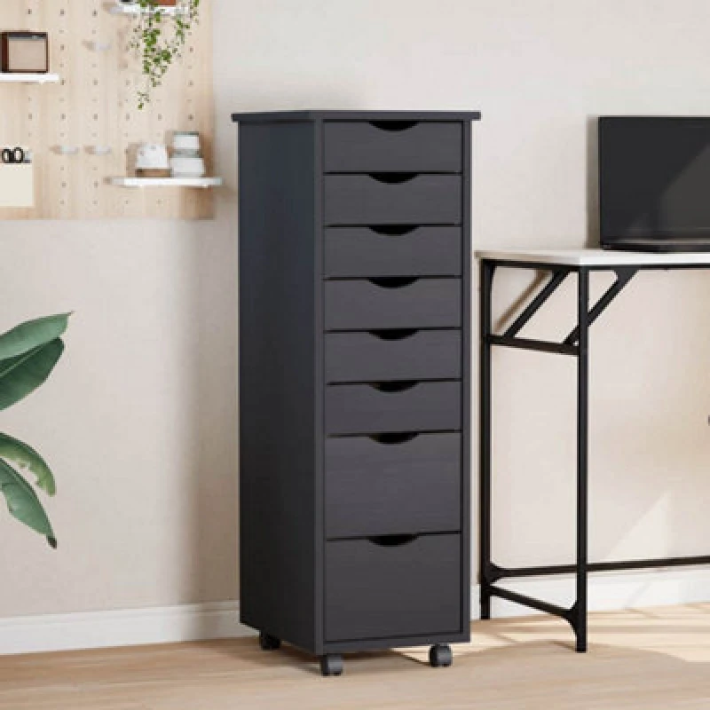 Image of Vidaxl Rolling Cabinet With Drawers Moss Grey Solid Wood Pine