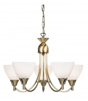 Image of 5 Light Multi Arm Ceiling Pendant Antique Brass, Opal Glass, E14