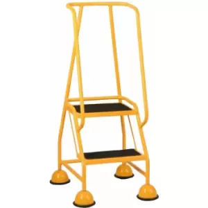 Image of Loops - 2 Tread Mobile Warehouse Steps yellow 1.19m Portable Safety Ladder & Wheels