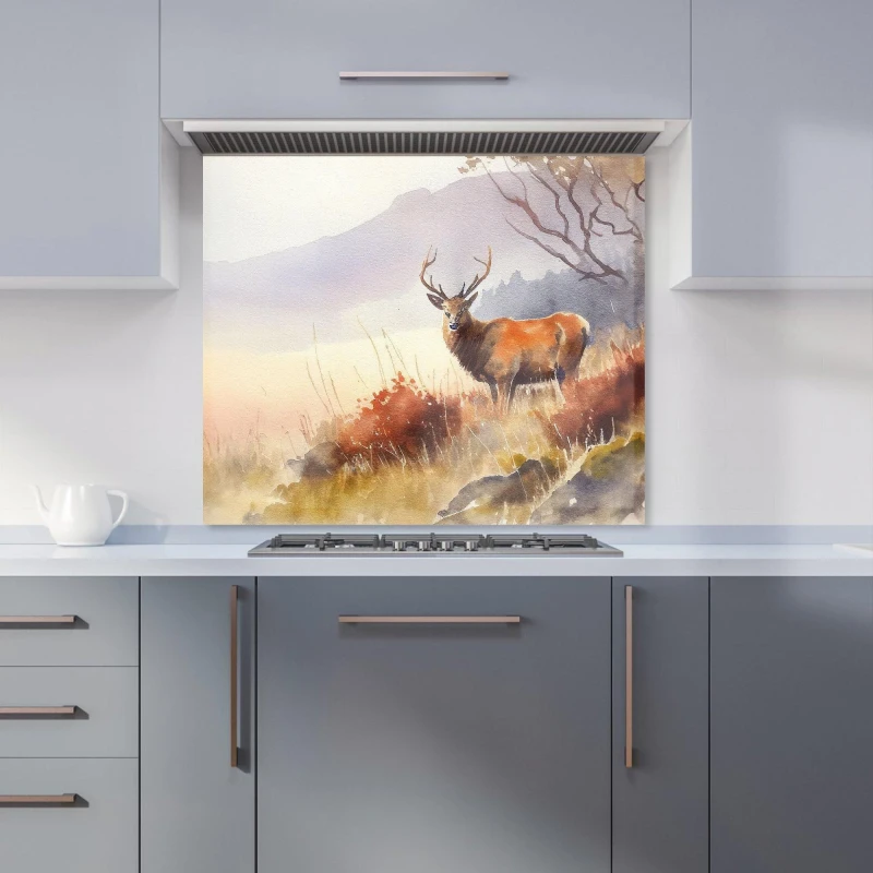 Image of Warren Reed - Designer Stag Deer Water Colour Kitchen Splashback in Brown Size: 600mm x 750mm Brown Unisex 600mm x 750mm
