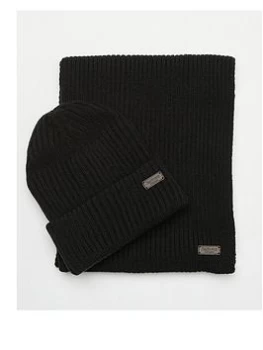 Image of Barbour Crimdon Beanie & Scarf Gift Set, Black, Men