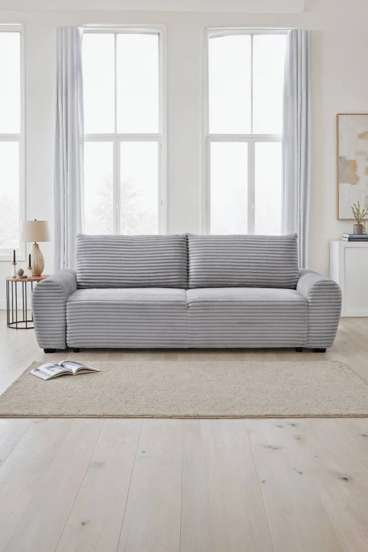 Image of More4Homes Freya 3 Seater Pull Out Jumbo Cord Sofa Bed (Light Grey)