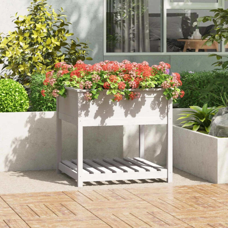 Image of VIDAXL Planter with Shelf White 82.5x82.5x81cm Solid Wood Pine Vidaxl 823795