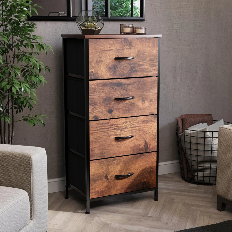 Image of Lassic Chorley 4 Drawer Fabric Storage Chest UKFR Rustic Brown unisex 4 Drawer