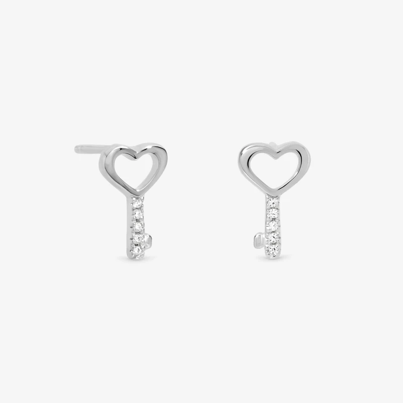 Image of Simply Silver Sterling Silver 925 Polished Heart Key Studs Silver female One Size