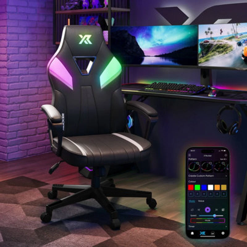 Image of X Rocker Tempest RGB Ergonomic PC Gaming Chair With LED Lights - Black 2025058