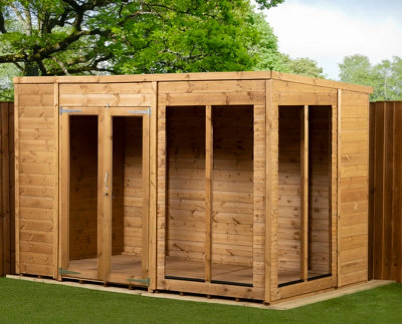 Image of Empire Sheds Empire Pent Summerhouse 10X6 Dipped Treated Tongue And Groove Wooden Garden Shed Double Door (10' X 6' / 10ft X 6ft) (10X6)