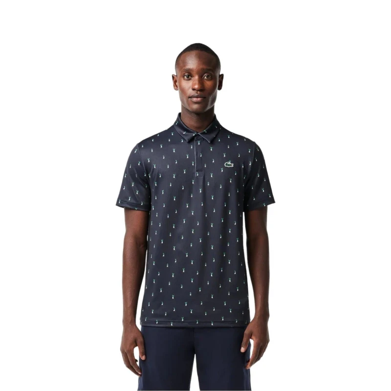 Image of Lacoste Mens Short-Sleeve Performance Polo Shirt Navy Blue/White male XS