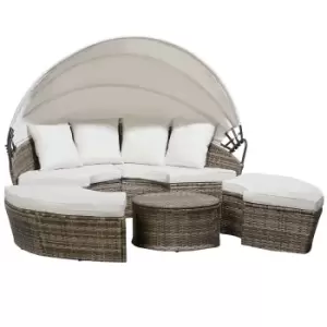 Image of Garden Gear Modular Rattan Daybed with Table - Tonal Grey