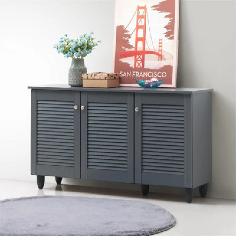 Image of Timber Art Design Modern Shoe Storage Cabinet 3 Doors Footwear Stand Rack Unit Cupboard Dark Grey