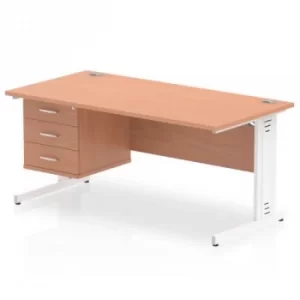Image of Impulse 1600 Rectangle White Cable Managed Leg Desk Beech 1 x 3 Drawer Fixed Ped
