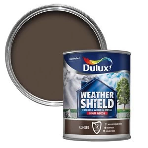Image of Dulux Weathershield Exterior Conker High Gloss Paint 750ml