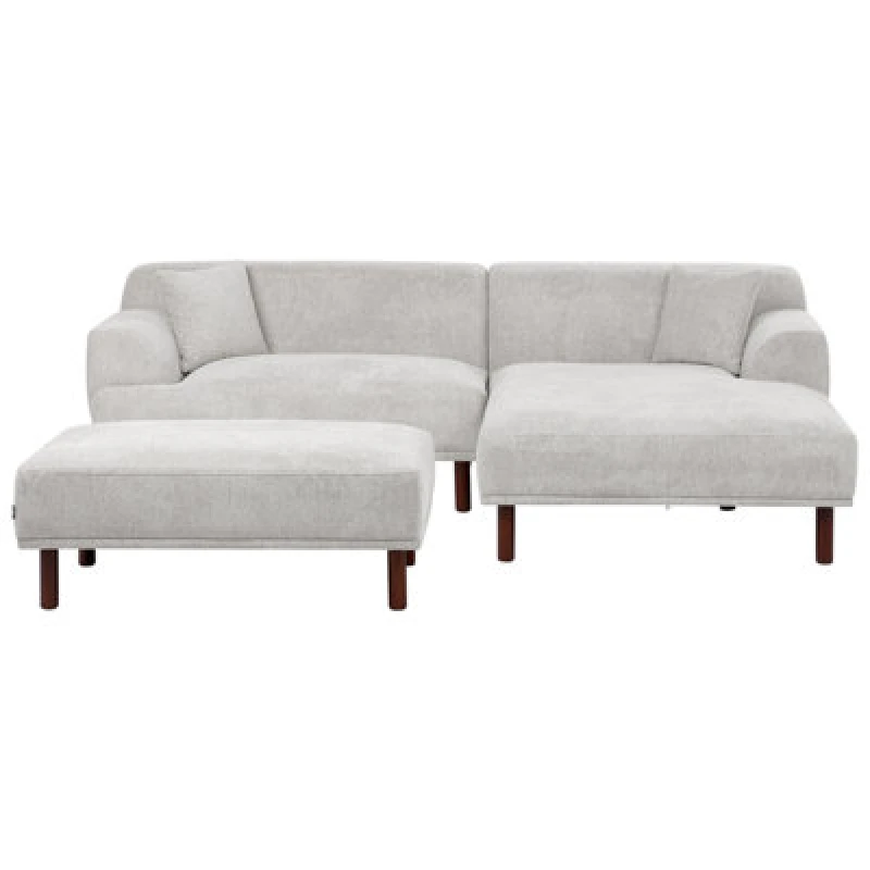 Image of Beliani Corner Sofa 3 Seater Holt Fabric Light Grey With Ottoman Left Hand