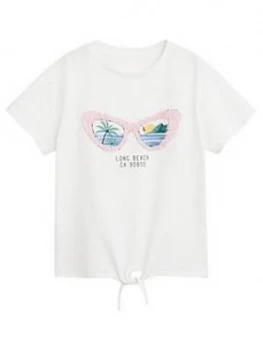 Image of Mango Girls Sunglasses Tie Waist Tshirt - Cream