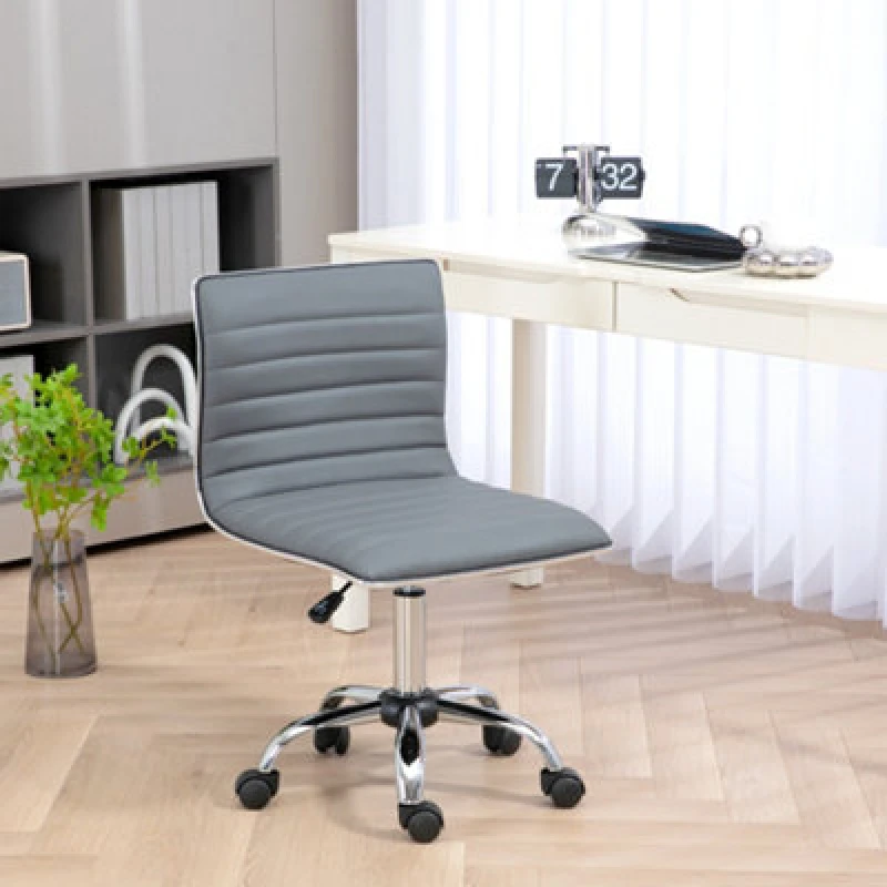 Image of HOMCOM Adjustable Swivel Office Chair with Armless Mid-back In PU Leather and Chrome Base - Light Grey 921-075V70LG