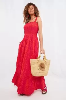 Image of Contrast Colour Shirred Waist Jersey Maxi Dress
