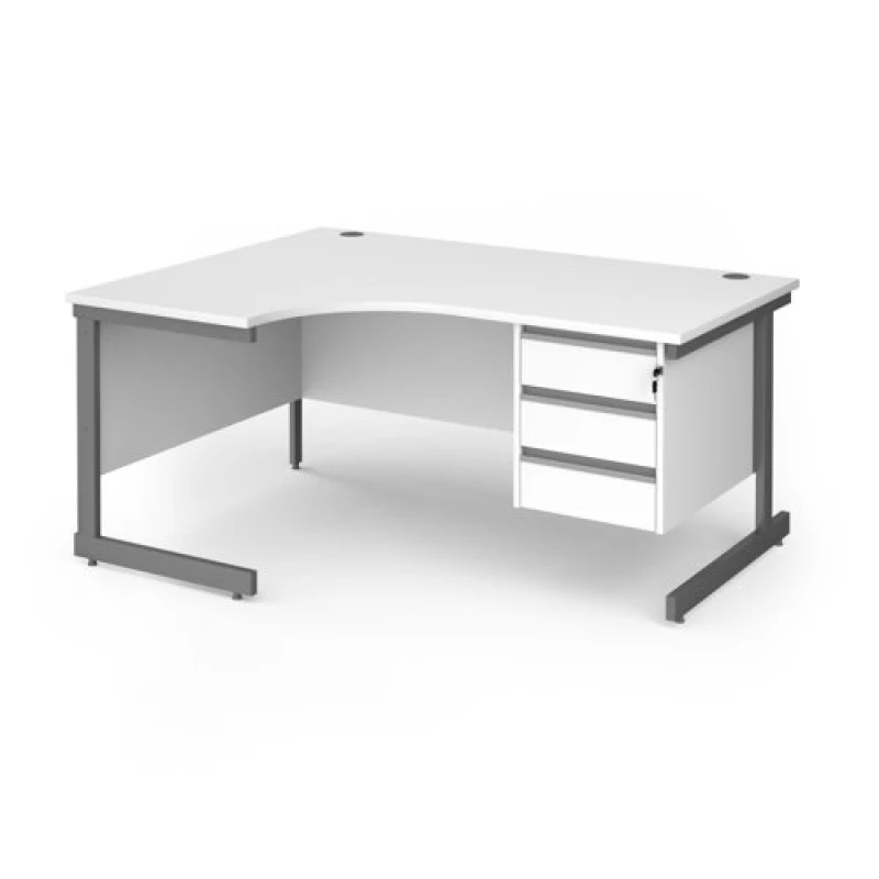 Image of Contract 25 Office Desk Left Hand Corner Desk 1600mm With Pedestal White Top With Graphite Frame 1200mm Depth Contract 25 CC16EL3-G-WH CC16EL