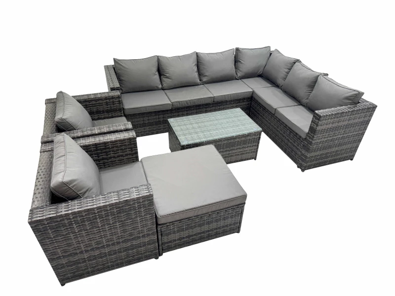 Image of Fimous Rattan Garden Furniture Set with 2 Chairs Big Stool Dark Grey Mixed Dark Grey Unisex