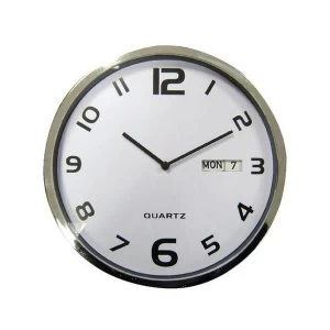 Image of Wall Clock with Date White with Grey Edge