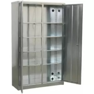 Image of Galvanized Steel Floor Cabinet - Four Adjustable Shelves - Locking Double Doors