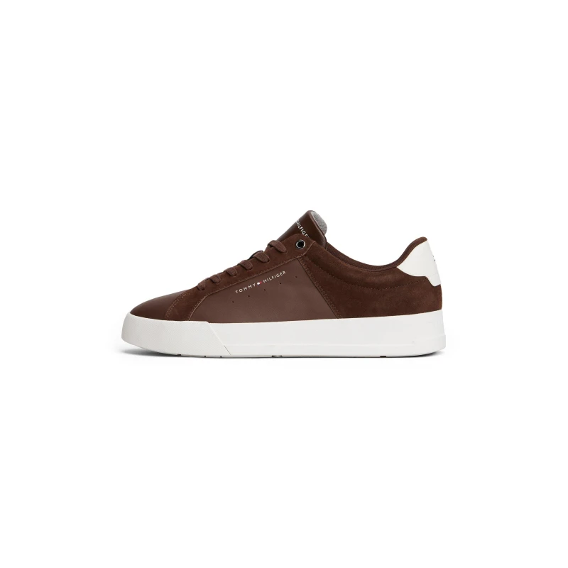Image of Tommy Hilfiger Mens Court Nubuck Low-Top Trainers Cocoa/ Grey male 7 (41)