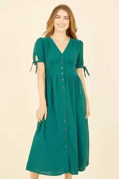 Image of Green Midi Shirt Dress With Tie Sleeves