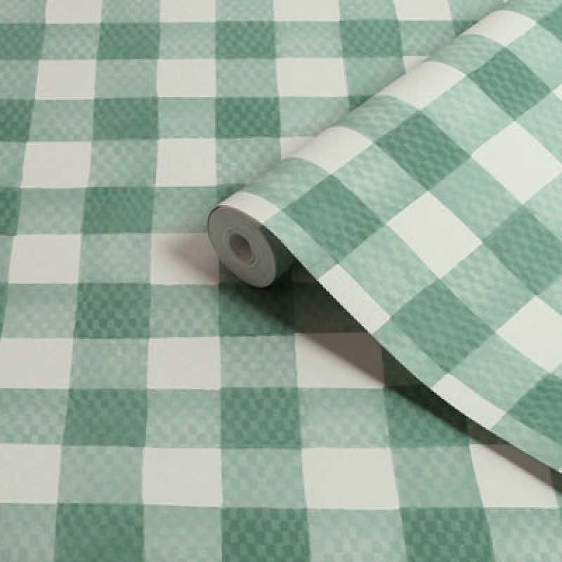 Image of Cath Kidston Painted Gingham Green Gingham Wallpaper Wallpaper One Size Green 71746715000