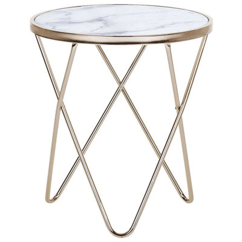 Image of Beliani Side Table Meridian Tempered Glass Marble/ Gold