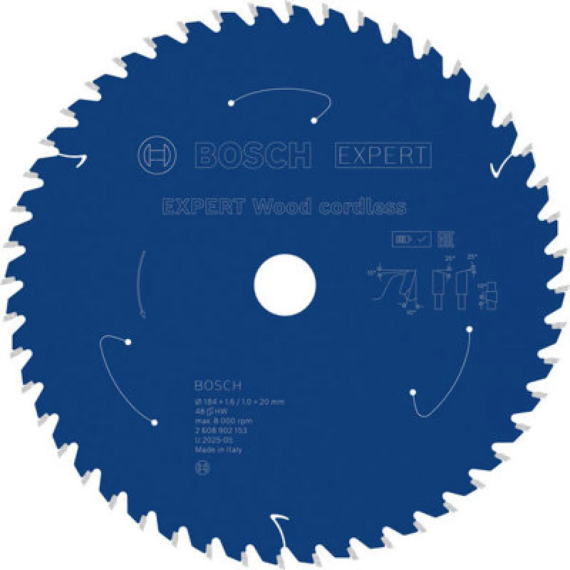 Image of Bosch Expert Wood Cordless Circular Saw Blade 184 X 1.6/1 X 20 mm T48 2608902153