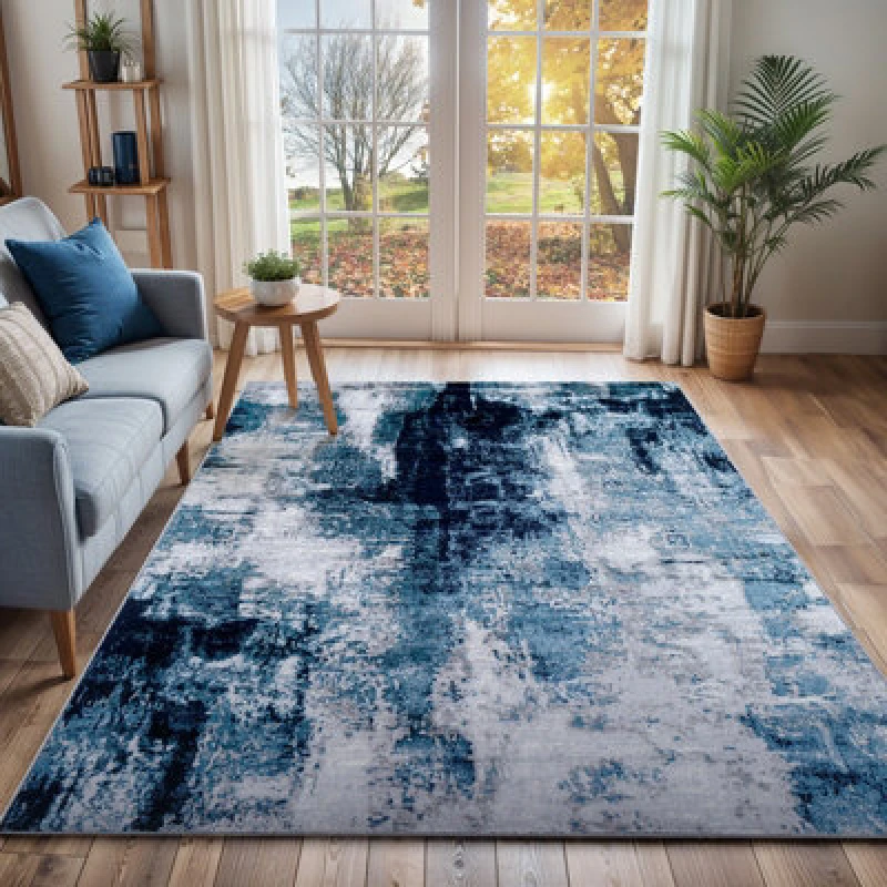 Image of Livabliss Abstract Modern Marble Dark Teal Giulia Area Rug 120 X 170 Cm - Easy Care, Non Shedding, Ideal For Living Room & Bedroom