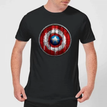 Image of Marvel Captain America Wooden Shield Mens T-Shirt - Black - 5XL