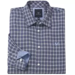 Image of Crew Clothing Mens Linen Indigo Shirt Indigo/Optic White Medium