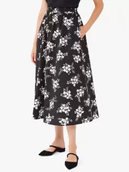 Image of Floral Clusters Poplin Skirt - Black - L (Uk 16)