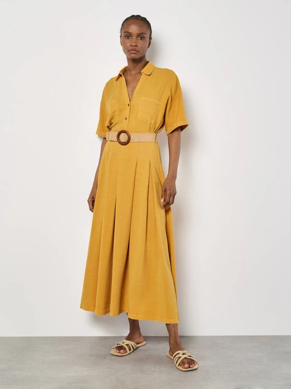 Image of Apricot Womens Boho Belted Midi Skirt in Mustard Size: 8 Mustard Female 8