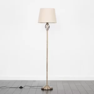 Image of Memphis Antique Brass Floor Lamp with Beige Aspen Shade