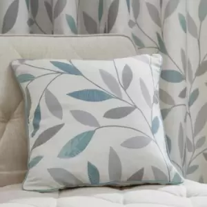 Image of Beechwood Leaf Trail 100% Cotton Filled Cushion, Duck Egg, 43 x 43cm - Fusion
