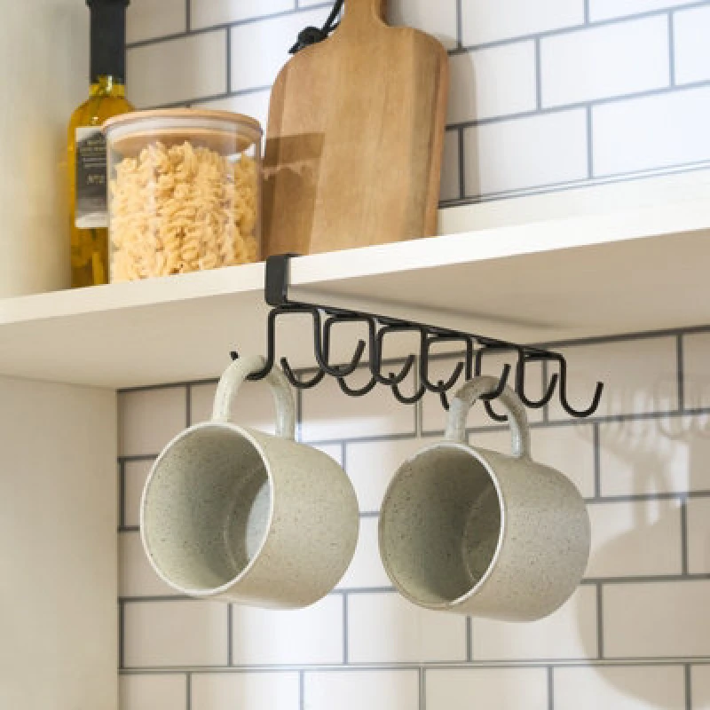 Image of OHS OHS Under Shelf Mug Organiser Storage Hook Hanger Rack in Black Size: 12 Hooks Black 12 Hooks Unisex 5027434225378