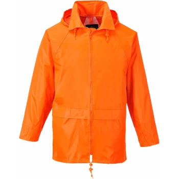 Image of Portwest - S440 Orange Sz S Classic Rain Jacket Coat Waterproof Hooded Zipped