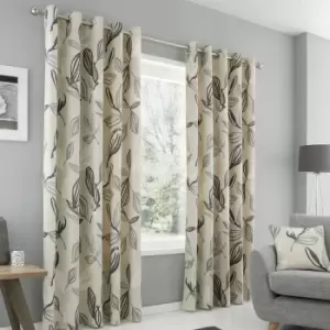 Image of Fusion Ensley Botanical Print 100% Cotton Eyelet Lined Curtains, Grey, 46 x 72 Inch